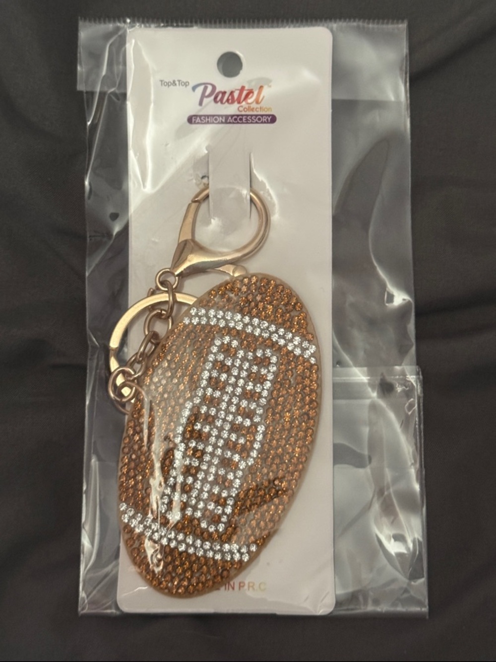 Rhinestone‎ Football Keychain Gold Tone